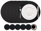 Cookinglife 6 Placemats + 6 Underlag - Rund - Vegansk læder - Sort
