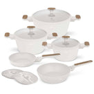 BerlingerHaus Pandesæt Nordic Mat Creme 7-Delig - Kogepande ø 20, 24, 28 cm & Stegepande ø 20, 24 cm - egnet til alle varmekilder