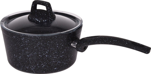 Cookinglife Steelpan / Sauspan med låg - Black Speckle - Aluminium ø 18 cm / 2,2 liter - Egnet til alle varmekilder - standard non-stick belægning