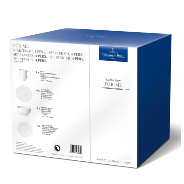 Villeroy & Boch Serviesset For Me 16-delig / 4 personer - 4 kopper med håndtag, 4 middagstallerkener, 4 morgenmadstallerkener og 4 franske skåle