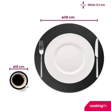 Cookinglife 6 Placemats + 6 Underlag - Rund - Vegansk læder - Sort