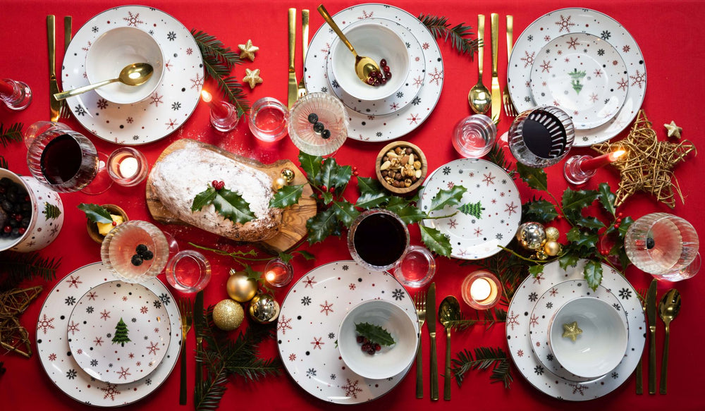 Cookinglife Serviesset - Kerstservies - Porselein - Rood 18-delig / 6 personer