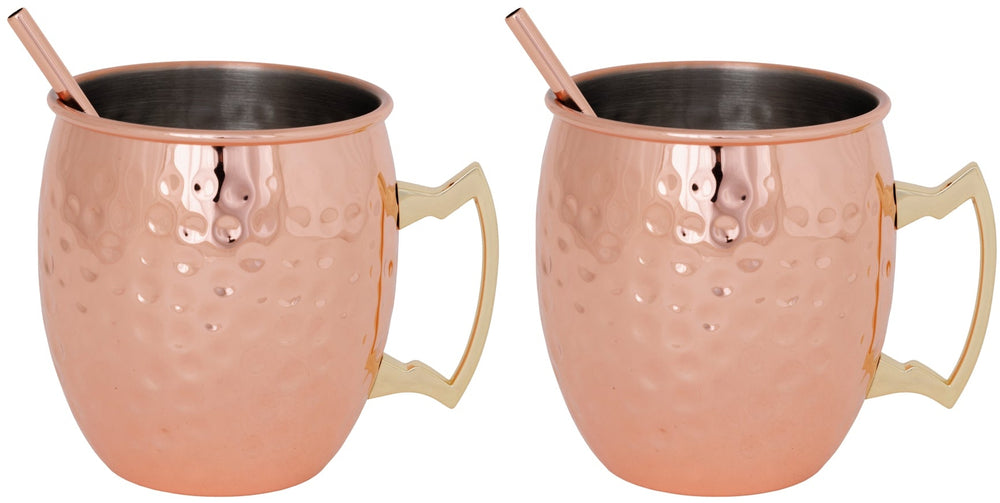 Cosy & Trendy Moscow Mule Cocktailbecher med sugerør - Hammerslået kobber - 450 ml - 2 stk.