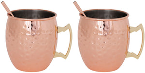 Cosy & Trendy Moscow Mule Cocktailbecher med sugerør - Hammerslået kobber - 450 ml - 2 stk.