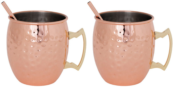 Cosy & Trendy Moscow Mule Cocktailbecher med sugerør - Hammerslået kobber - 450 ml - 2 stk.