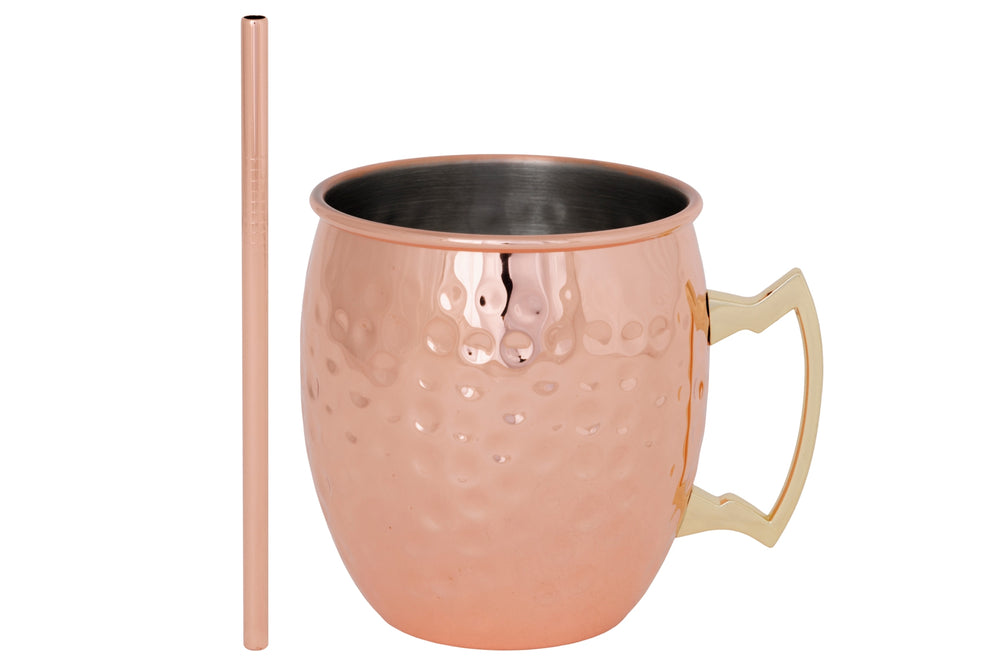 Cosy & Trendy Moscow Mule Cocktailbecher med sugerør - Hammerslået kobber - 450 ml - 2 stk.