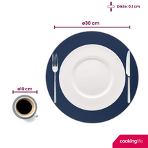 Cookinglife 6 Placemats + 6 Underlag - Dobbelt så meget - Rund - Vegansk læder - Blå / Grå
