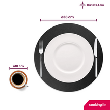 Cookinglife 6 Placemats + 6 Underlag - Dobbelt så meget - Rund - Vegansk læder - Sort / Cognac