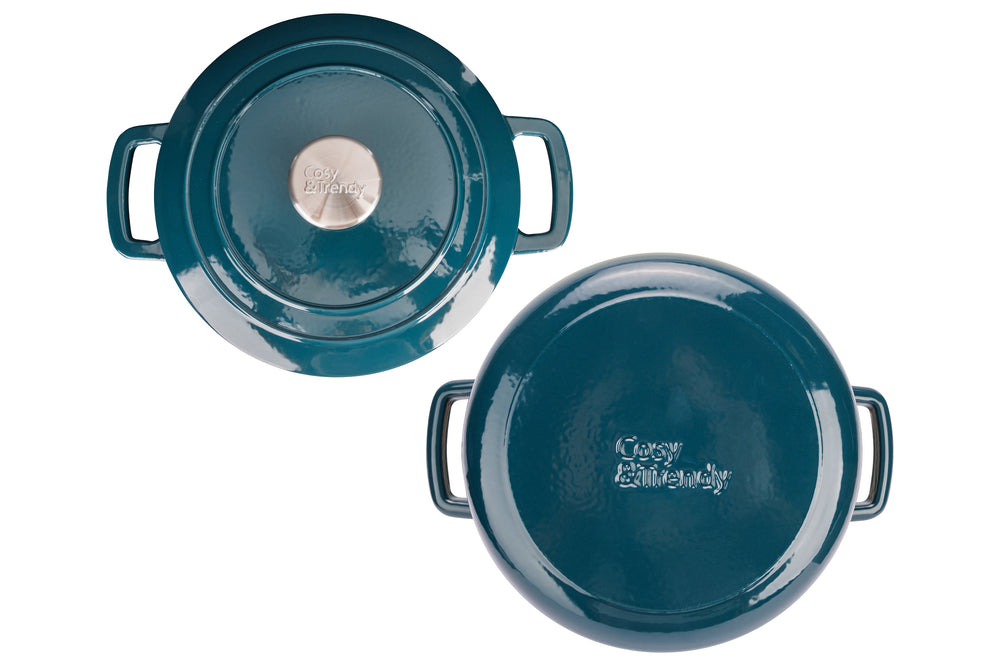 Cosy & Trendy Braadpan med låg Fontestic Gietijzer Green Heron Ø 24 cm / 4.6 Liter - emaljeret non-stick belægning
