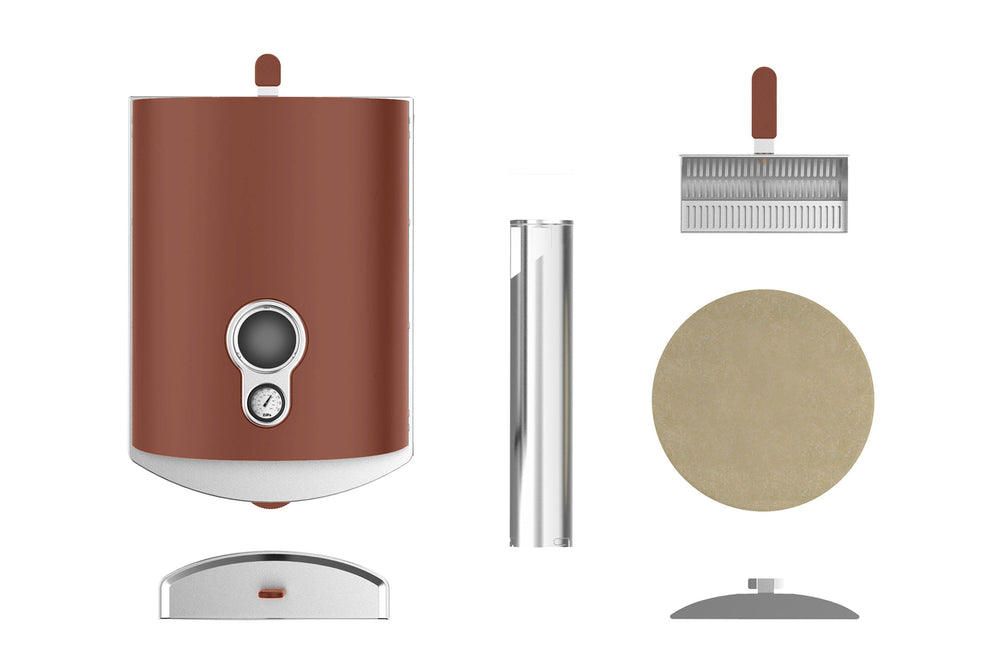 ZiiPa Pizza Oven Piana - Houtgestookt - med Thermometer - Terracotta - til ø 30 cm pizzaer - Roterende pizzasten