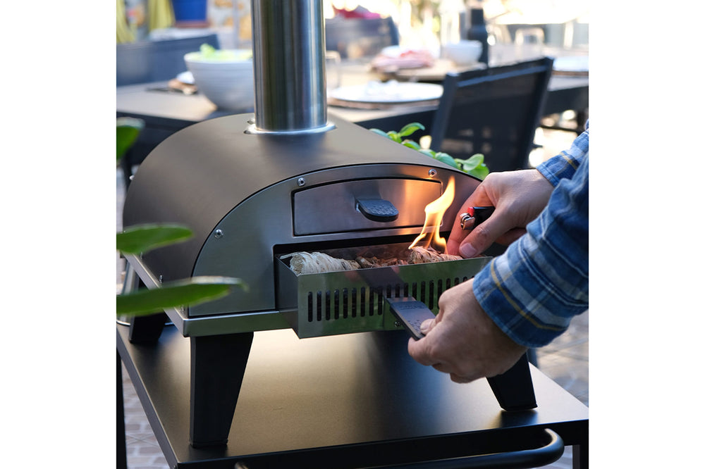 ZiiPa Pizza Oven Piana - Houtgestookt - med Thermometer - Antracit - til ø 30 cm pizzaer - Roterende pizzasten