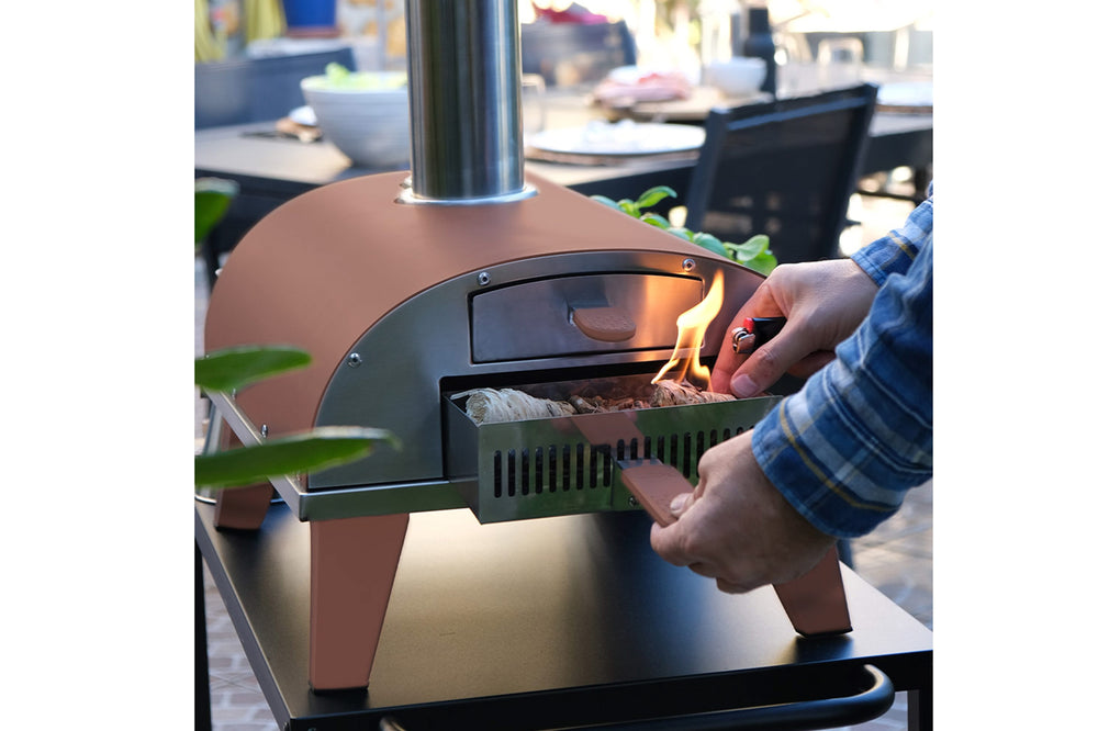 ZiiPa Pizza Oven Piana - Houtgestookt - med Thermometer - Terracotta - til ø 30 cm pizzaer - Roterende pizzasten