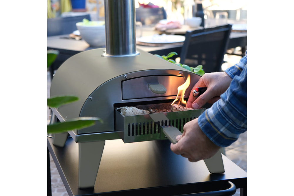 ZiiPa Pizza Oven Piana - Houtgestookt - med Thermometer - Eucalyptus - til ø 30 cm pizzaer - Roterende pizzasten