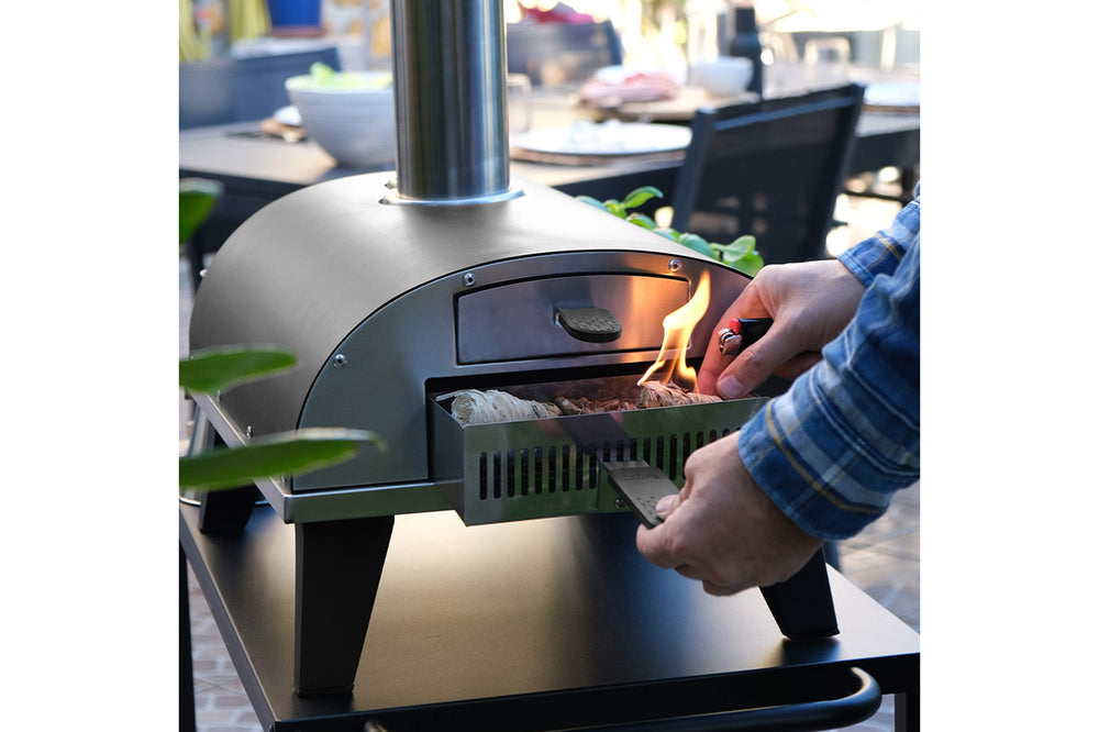 ZiiPa Pizza Oven Piana - Houtgestookt - med Thermometer - Skifer - til ø 30 cm pizzaer - Roterende pizzasten