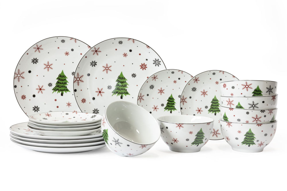 Cookinglife Serviesset - Kerstservies - Porselein - Rood 18-delig / 6 personer