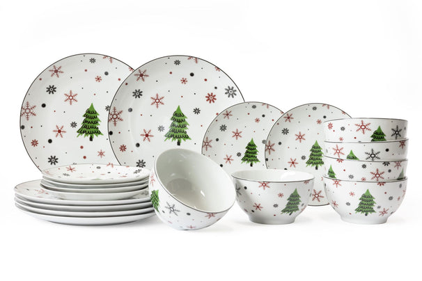 Cookinglife Serviesset - Kerstservies - Porselein - Rood 18-delig / 6 personer