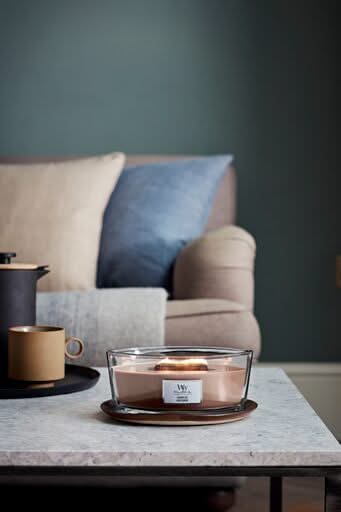 WoodWick Duftlys Ellipse Cashmere - 9 cm / 19 cm - Duftlys i Glas - Trævæge
