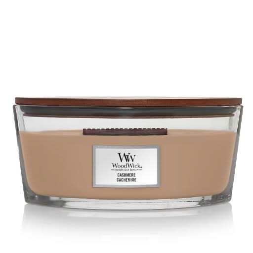 WoodWick Duftlys Ellipse Cashmere - 9 cm / 19 cm - Duftlys i Glas - Trævæge
