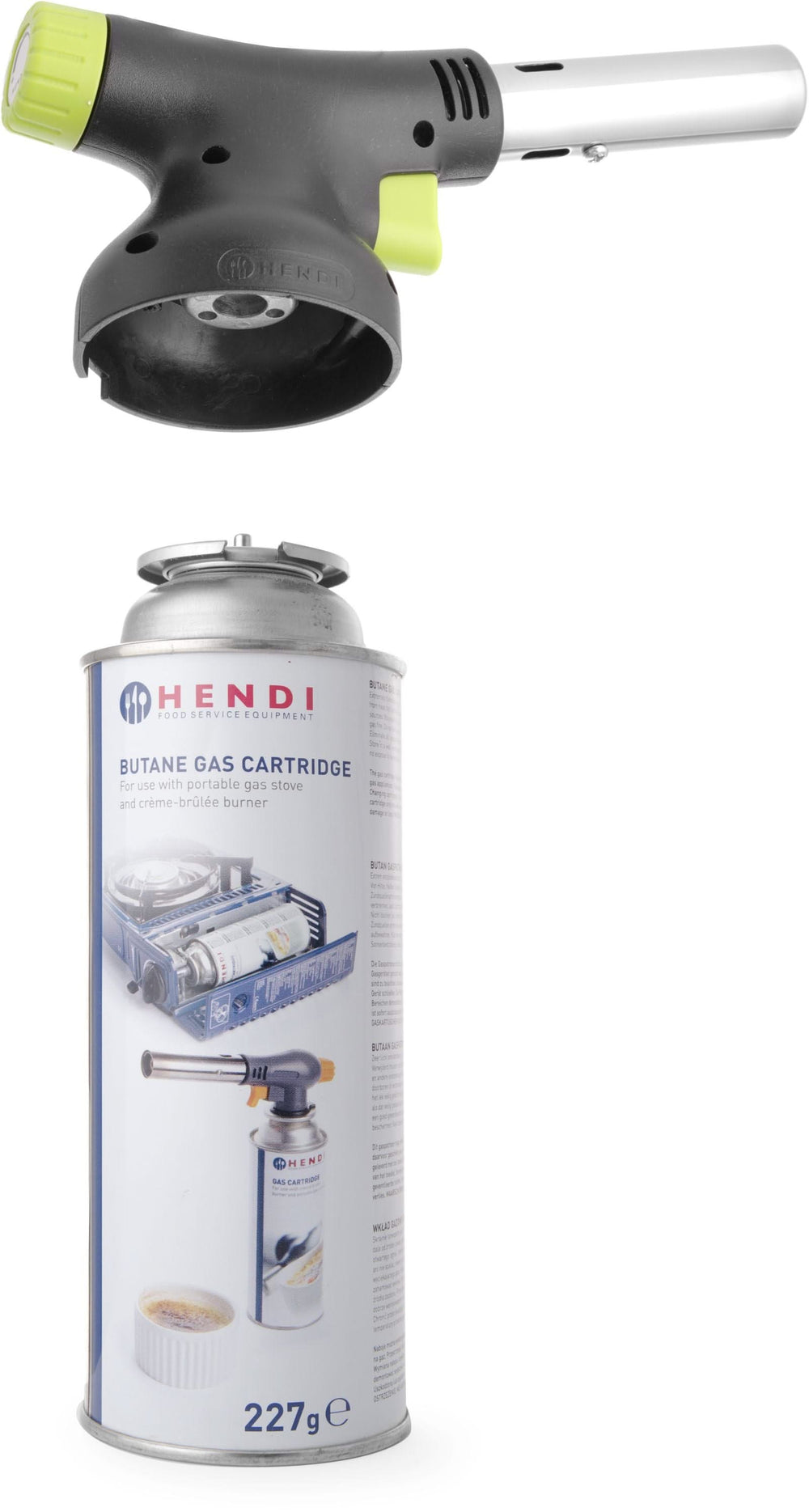 Hendi BBQ Aansteker / Creme Brulee Brander / Koksbrander - med gasbeholder + Ekstra Butan Gas Genopfyldninger - 4 Stykker