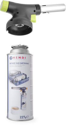 Hendi BBQ Aansteker / Creme Brulee Brander / Koksbrander - med gasbeholder + Ekstra Butan Gas Genopfyldninger - 4 Stykker