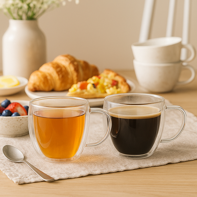 Cookinglife Dubbelvæggede Kaffe- / teglas med håndtag 280 ml - 2 stk.
