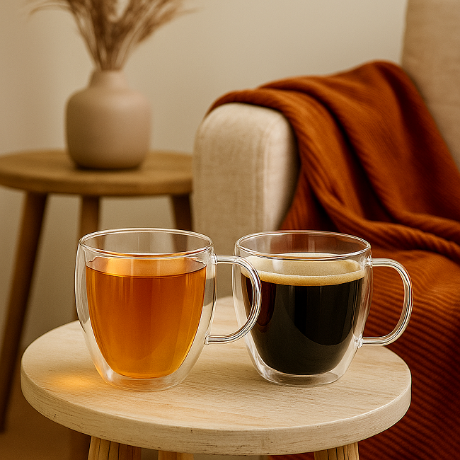 Cookinglife Dubbelvæggede Kaffe- / teglas med håndtag 280 ml - 2 stk.
