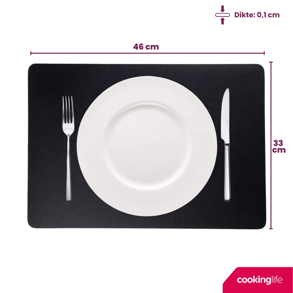 Cookinglife Placemats - Dobbelt så meget - Vegansk læder - Cognac / Sort 46 x 33 cm - 6 Stykker