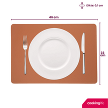 Cookinglife Placemats - Dobbelt så meget - Vegansk læder - Cognac / Sort 46 x 33 cm - 6 Stykker