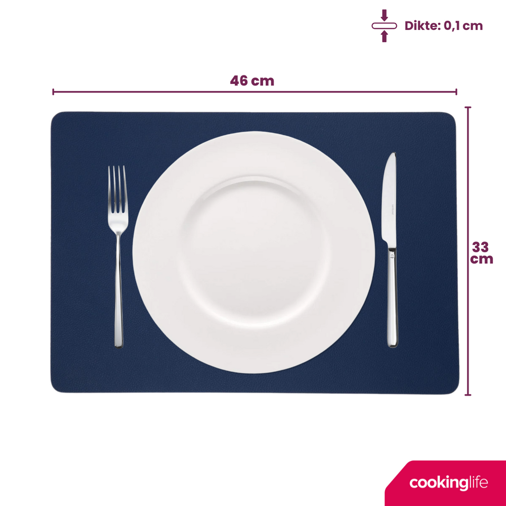 Cookinglife Placemats - Dobbelt så meget - Vegansk læder - Grå / Blå 46 x 33 cm - 6 Stykker