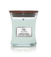 WoodWick Geurkaars Mini Sagewood & Seagrass - 8 cm / ø 7 cm - Geurkaars i Glas - Houten Lont
