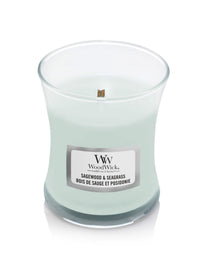 WoodWick Geurkaars Mini Sagewood & Seagrass - 8 cm / ø 7 cm - Geurkaars i Glas - Houten Lont