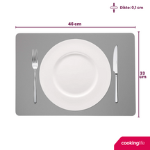 Cookinglife Placemats - Dobbelt så meget - Vegansk læder - Grå / Blå 46 x 33 cm - 6 Stykker