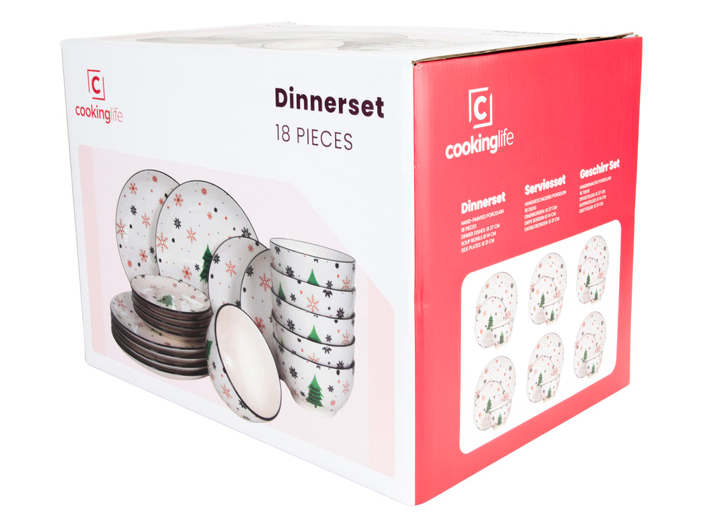 Cookinglife Serviesset - Kerstservies - Porselein - Rood 18-delig / 6 personer
