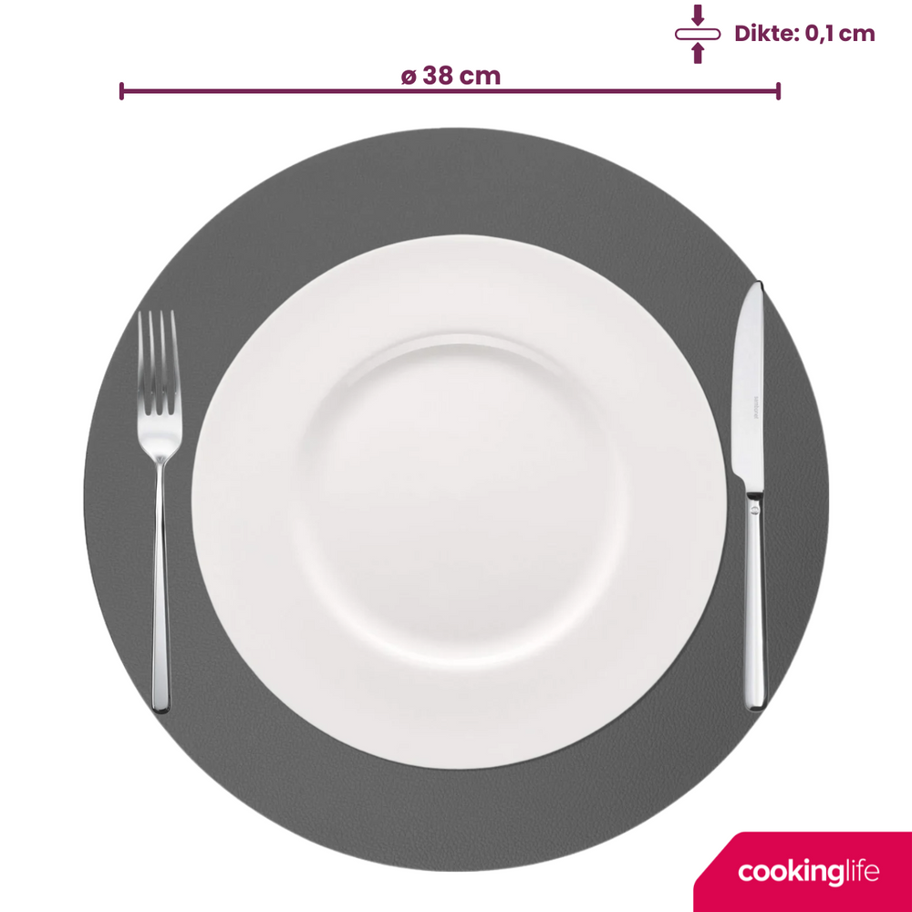 Cookinglife Placemats - Dobbelt så meget - Vegansk læder - Grå / Rosa ø 38 cm - 6 Stykker