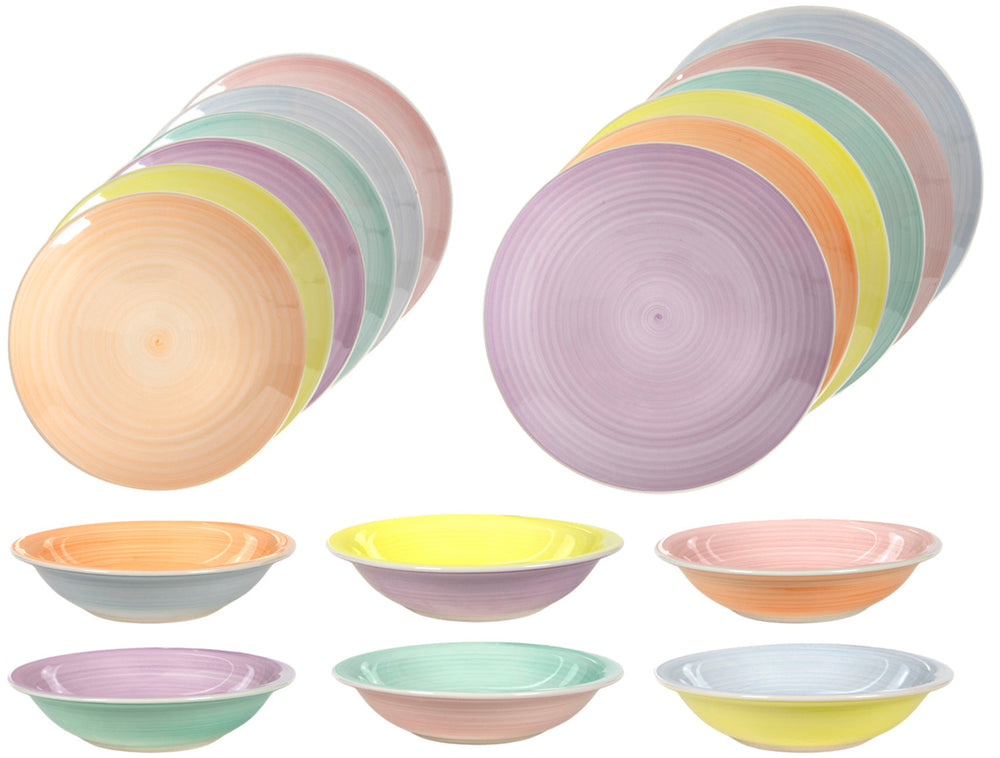 Cookinglife Serviesset Pastel Harmony 18-delig / 6 personer - 6 middagstallerkener, 6 morgenmadstallerkener og 6 dybe tallerkener