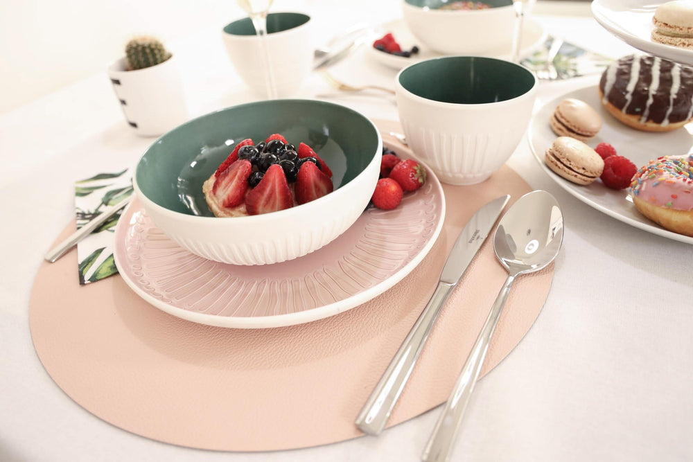 Cookinglife Placemats - Dobbelt så meget - Vegansk læder - Grå / Rosa ø 38 cm - 6 Stykker