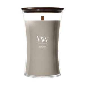 WoodWick Duftlys Large Wood Smoke - 18 cm / ø 10 cm - Duftlys i Glas - Trævæge
