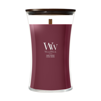 WoodWick Duftlys Large Dark Cherry - 18 cm / ø 10 cm - Duftlys i Glas - Trævæge