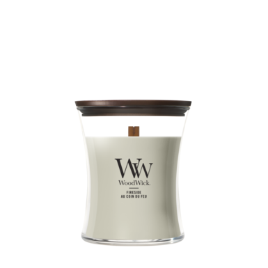 WoodWick Duftlys Medium Fireside - 11 cm / ø 10 cm - Duftlys i Glas - Trævæge