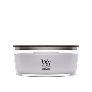 WoodWick Duftlys Ellipse Lavendel & Ceder - 9 cm / 19 cm - Duftlys i Glas - Trævæge