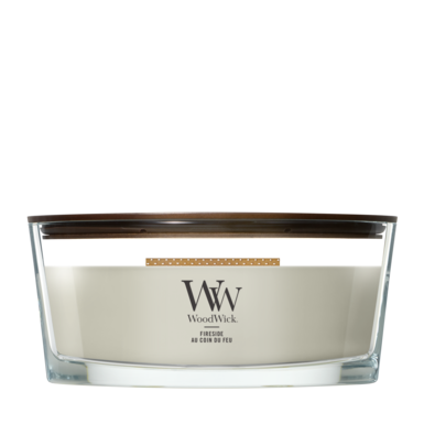 WoodWick Duftlys Ellipse Fireside - 9 cm / 19 cm - Duftlys i Glas - Trævæge
