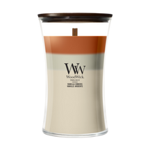WoodWick Duftlys Large Trilogy Vanilla Embers - 18 cm / ø 10 cm - Duftlys i Glas - Trævæge