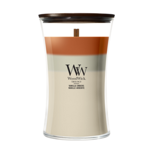 WoodWick Duftlys Large Trilogy Vanilla Embers - 18 cm / ø 10 cm - Duftlys i Glas - Trævæge