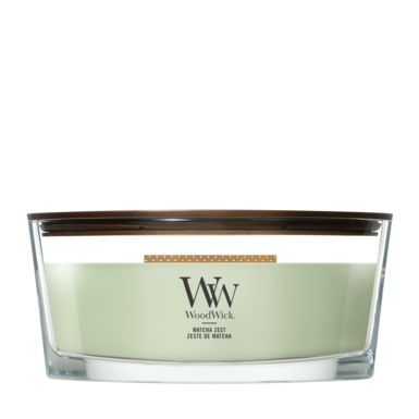 WoodWick Duftlys Ellipse Matcha Zest - 9 cm / 19 cm - Duftlys i Glas - Trævæge