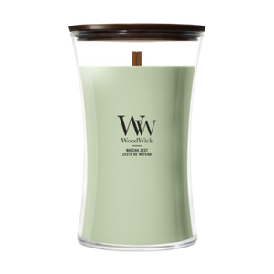 WoodWick Duftlys Large Matcha Zest - 18 cm / ø 10 cm - Duftlys i Glas - Trævæge
