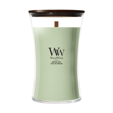 WoodWick Duftlys Large Matcha Zest - 18 cm / ø 10 cm - Duftlys i Glas - Trævæge