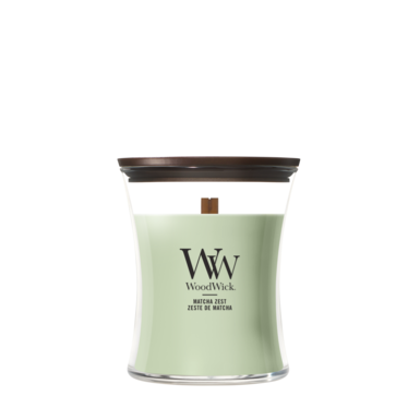 WoodWick Duftlys Medium Matcha Zest - 11 cm / ø 10 cm - Duftlys i Glas - Trævæge