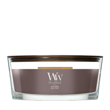 WoodWick Duftlys Ellipse Iris Woods - 9 cm / 19 cm - Duftlys i Glas - Trævæge