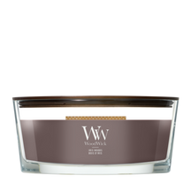 WoodWick Duftlys Ellipse Iris Woods - 9 cm / 19 cm - Duftlys i Glas - Trævæge