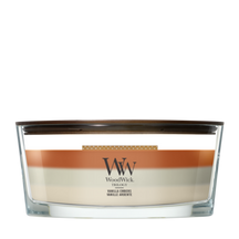 WoodWick Duftlys Ellipse Trilogy Vanilla Embers - 9 cm / 19 cm - Duftlys i Glas - Trævæge